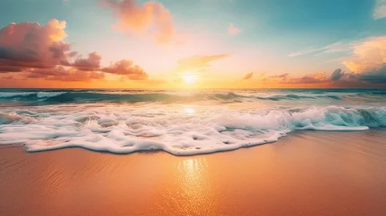 Fototapeten Beautiful tropical beach seascape at sunrise © Veniamin Kraskov