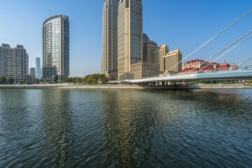 Fototapeta na wymiar Tianjin city waterfront downtown skyline,China.