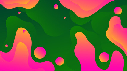 Fototapeta na wymiar Abstract green pink yellow ,liquid wavy shapes futuristic banner. Glowing retro waves vector background