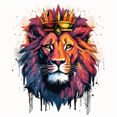 lion head with crown illustration. vector. sticker, mascot