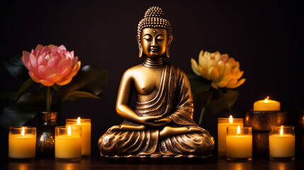 Buddha figure sit in Lotus position. 