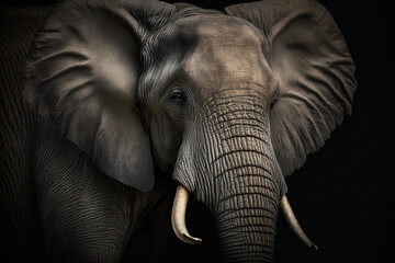 Elephant portrait on black background