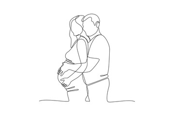 Continuous one line drawing Parents with babies. Family maternity concept. Doodle vector illustration.