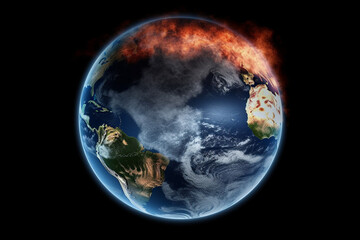 Earth in space, half of the earth frozen the other half in flames. Global Warning, Climate Change and Save our Planet.