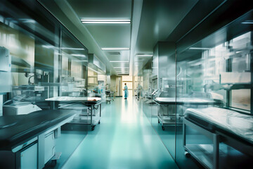 Naklejka na ściany i meble Individuals dressed in white isolation attire performing tasks within a laboratory setting.