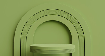 3d render of green podium for product presentation stand with slat pattern.
