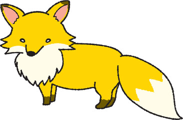 前を見て立っている手書き風キタキツネ