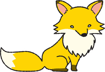 手書き風 座ってこちらを見るキタキツネ
