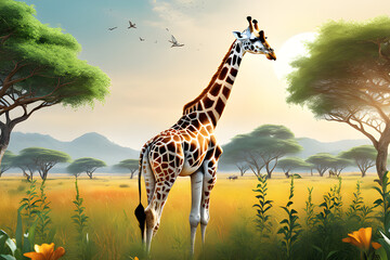 giraffe in the wild Generative AI
