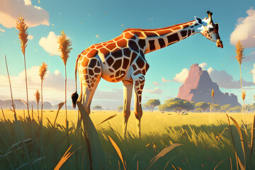 giraffe in the sunset Generative AI