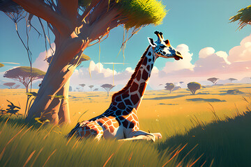giraffe in the grass Generative AI