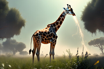 giraffe in the savannah Generative AI