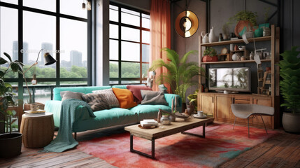 A bohemian-style living room