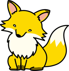 手書き風 座ってこちらを見るキタキツネ