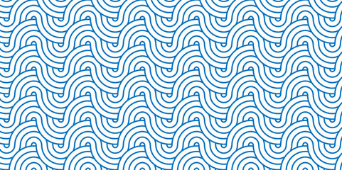 Seamless geometric ocean spiral pattern and abstract circle wave lines. blue seamless tile stripe geomatics overloping create retro square line backdrop pattern background. Overlapping Pattern.