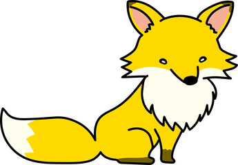 手書き風 座ってこちらを見るキタキツネ