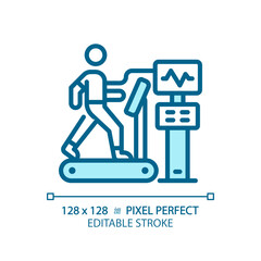 Stress test pixel perfect light blue icon. Cardiac health. Cardiovascular exercise. Physical exam. RGB color sign. Simple design. Web symbol. Contour line. Flat illustration. Isolated object