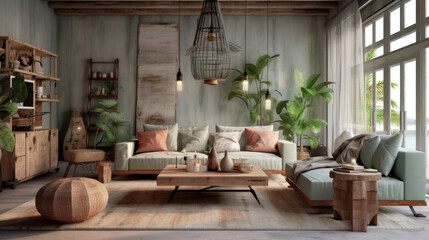 Fototapeta na wymiar A bohemian-style living room