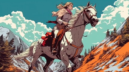 Horseback riding in nature. Fantasy concept , Illustration painting.