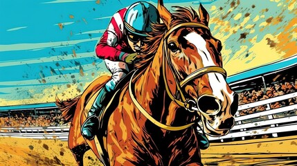 Horse racing at the track. Fantasy concept , Illustration painting.