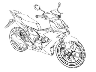 modern underbone motorcycle line art illustration on transparent background. 2d technical drawing style. Side view
