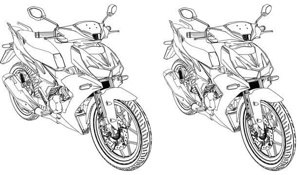modern underbone motorcycle line art illustration on transparent background. 2d technical drawing style. Side view.