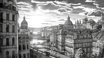 Historic European cityscape. Fantasy concept , Illustration painting.