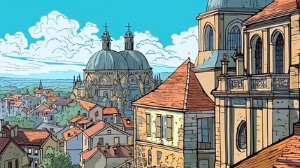 Fototapeta premium Historic European architecture. Fantasy concept , Illustration painting.