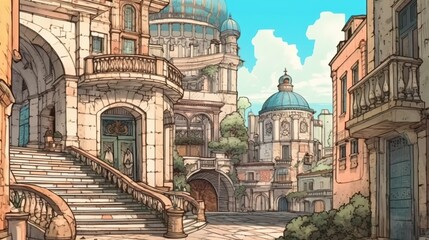 Naklejka premium Historic European architecture. Fantasy concept , Illustration painting.