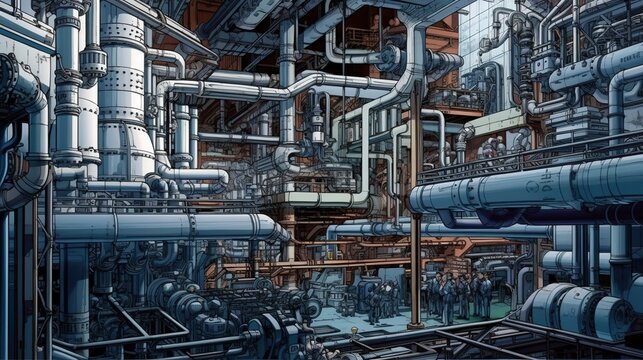 High-tech factory production. Fantasy concept , Illustration painting.