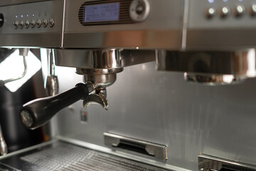 Close-Up of coffee machine for making a cup of coffee or cappuccino in restaurant