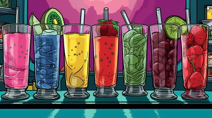 Healthy smoothie in glasses. Fantasy concept , Illustration painting.