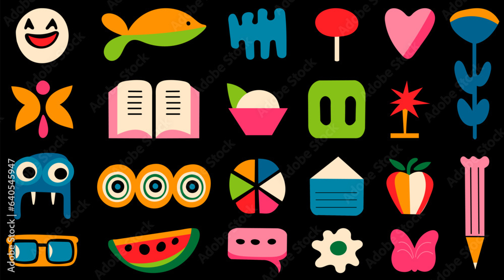 Wall mural set of simple shapes and objects in flat style vector