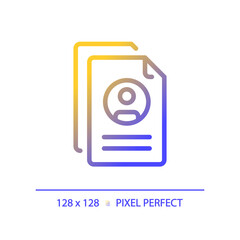 2D pixel perfect gradient resume icon, isolated vector, thin line document illustration.