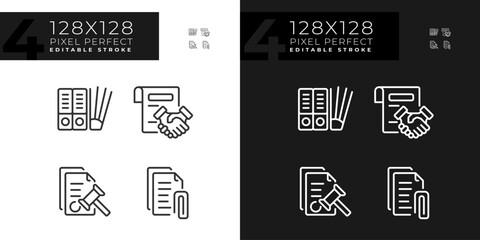 Pixel perfect dark and light icons set of document, editable thin line illustration.