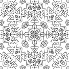  Stylish texture with figures from lines.Abstract geometric black and white pattern for web page, textures, card, poster, fabric, textile. Monochrome graphic repeating design. 