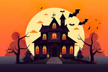 Spooky halloween background with halloween haunted house illustration 