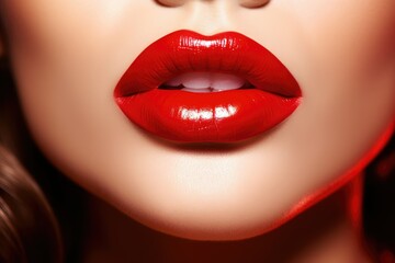 These beautiful red lips are shining with perfect makeup and lip gloss.

 Generative AI
