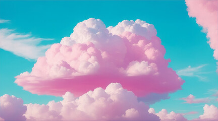 A pink and blue sky with a green background and a pink cloud by Generative AI