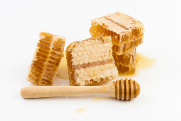 Fototapeta na wymiar Close up honeycomb isolated on white background, honey products