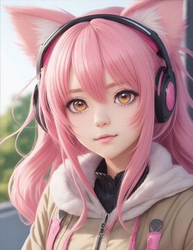 Anime girl with cat ears by Generative AI