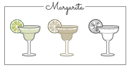 Alcohol drinks line art illustration. Vector illustration Margarita