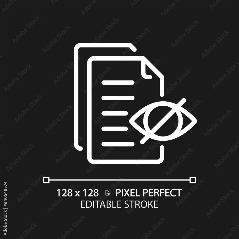 Sticker 2D pixel perfect editable white confidential document icon, isolated vector, thin line document illustration.