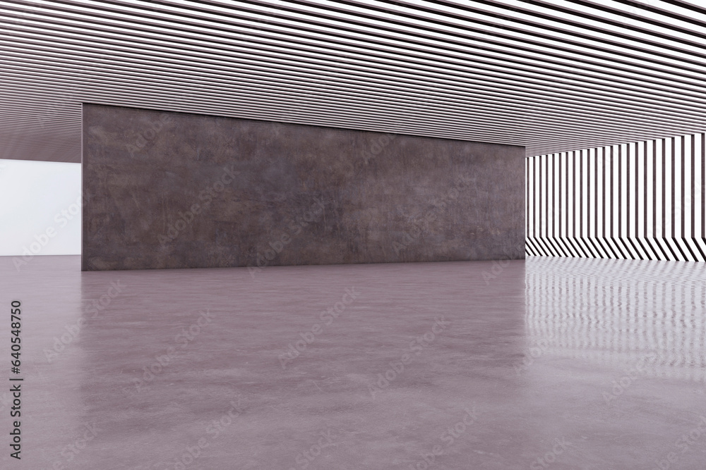 Poster clean spacious concrete room with mock up place on wall. exhibition hall. 3d rendering.