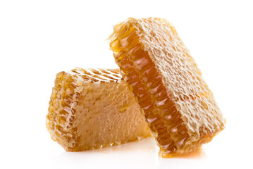 Sweet honey comb isolated on white background, honey products