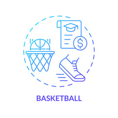 2D basketball thin line gradient icon concept, isolated vector, illustration representing athletic scholarship.