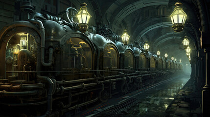 Fototapeta premium Subterranean steampunk subway system
