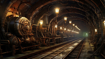 Fototapeta na wymiar Subterranean steampunk subway system