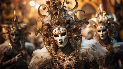 Enchanted mask festival in a Venetian-like city - obrazy, fototapety, plakaty