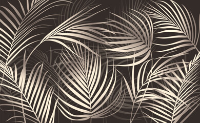 Abstract leaves wallpaper. Luxury gold gradient dark background hand drawn.